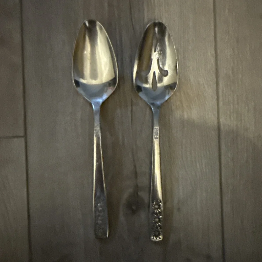 Wm Rogers Custom Stainless IS Suncrest Spring Charm 2‎ Pc Serving Spoon Set